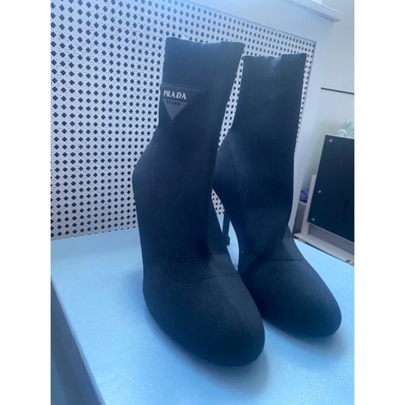Prada Logo 90 Sock Black Booties Size 6 - Picture 4 of 7